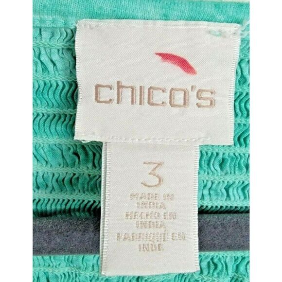 Chico’s 3 Women's Top Blouse XL Mint Green 3/4 Sleeve Angle Top Rouched Sleeves - Picture 5 of 5